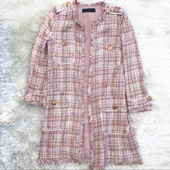 pink boucle jacket zara